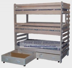 Triple Bunk Bed in Whitewash with Two Drawers