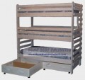 Triple Bunk Bed in Whitewash with Two Drawers